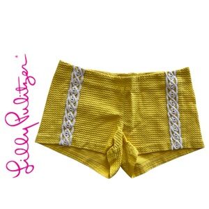 Lilly Pulitzer Yellow Textured Lace-Trim Bike Shorts